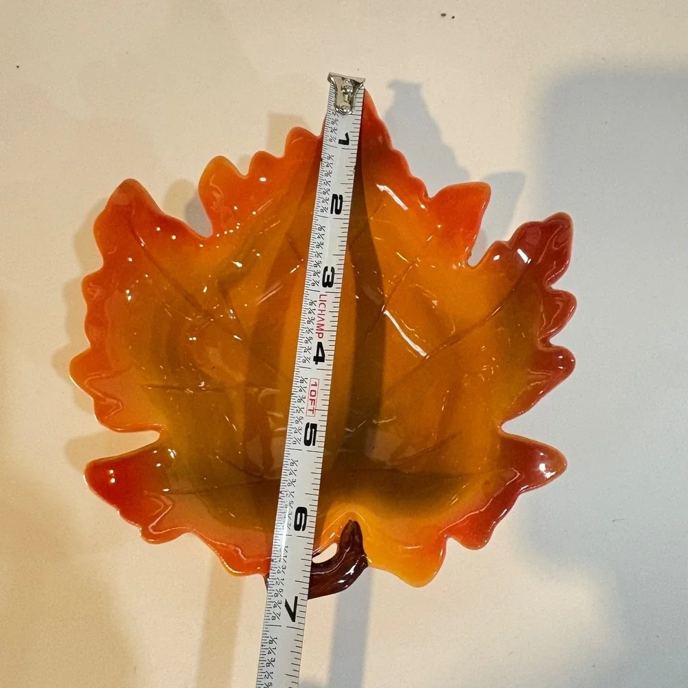 Ceramic Autumn Maple Leaf Bowl Orange Amber Fall Harvest Decorative Candy Dish